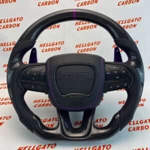 2015–2023 Jeep Grand Cherokee SRT Custom Gloss Black Carbon Fiber Steering Wheel | OEM Flat Bottom | Purple Paddle Shifters