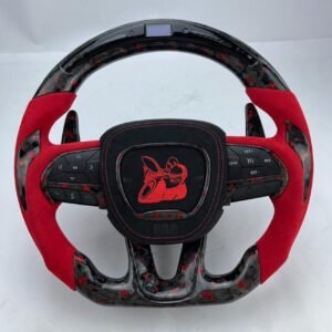 First-Gen Dodge Challenger Full Custom OEM Carbon Fiber Steering Wheel – Red Alcantara Edition