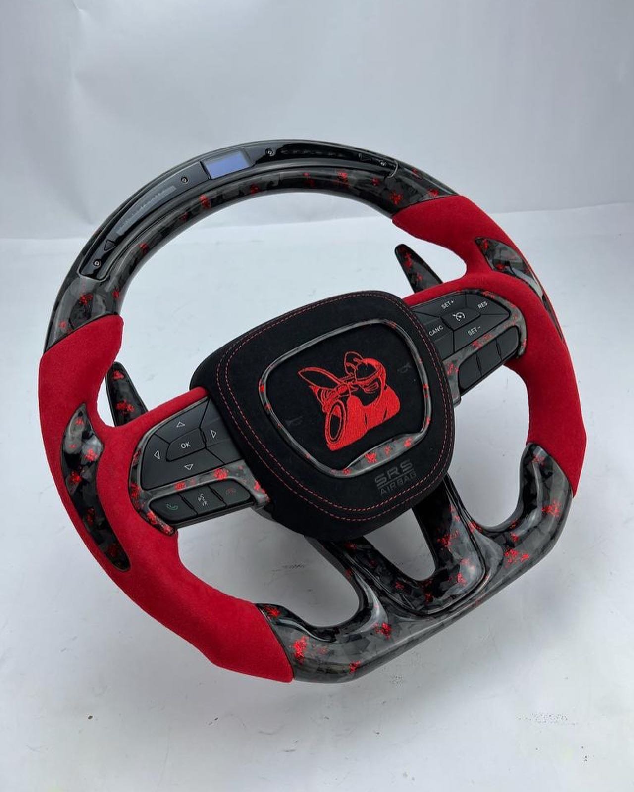 Full Custom OEM Red Forged Carbon Steering Wheel for Dodge – LED Shift Lights & Alcantara Edition - Image 2
