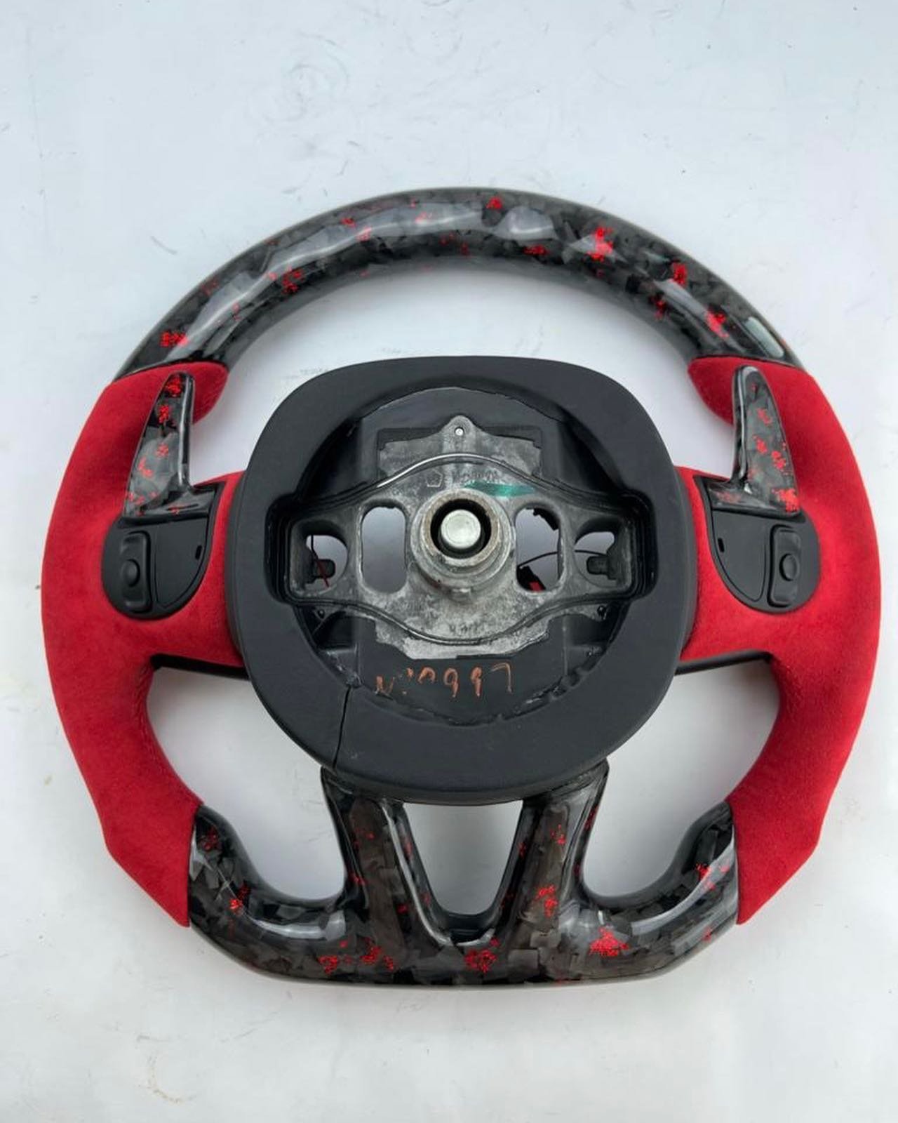 Full Custom OEM Red Forged Carbon Steering Wheel for Dodge – LED Shift Lights & Alcantara Edition - Image 3