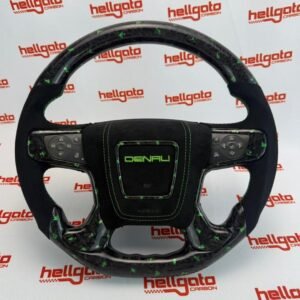 Custom 2015 GMC Yukon Denali OEM Steering Wheel – Green Forged Carbon | Flat Bottom | Heated | Alcantara