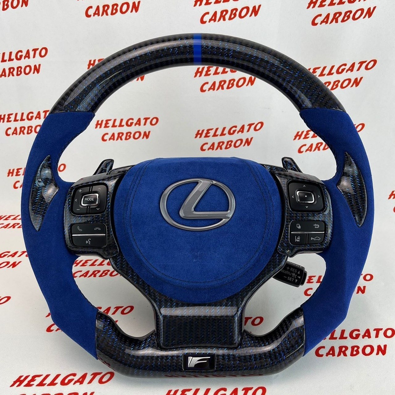 Custom 2019 Lexus GS F OEM Steering Wheel – Blue Reflective Carbon Fiber | Flat Bottom | Heated | Alcantara