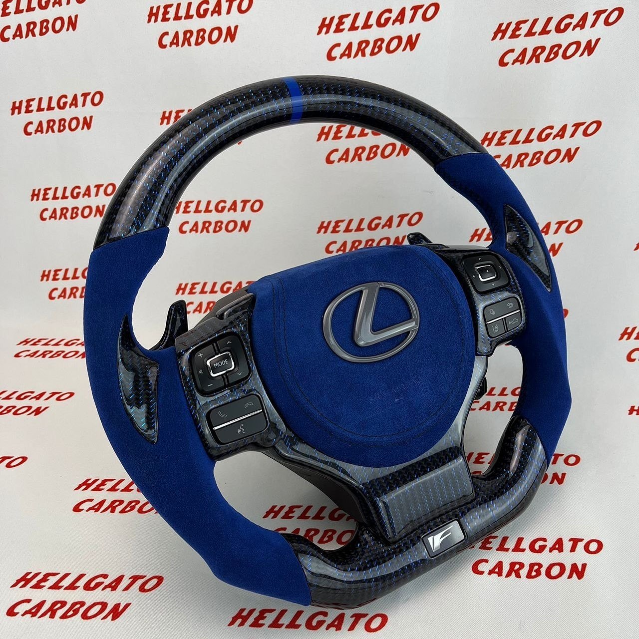 Custom 2019 Lexus GS F OEM Steering Wheel – Blue Reflective Carbon Fiber | Flat Bottom | Heated | Alcantara - Image 2
