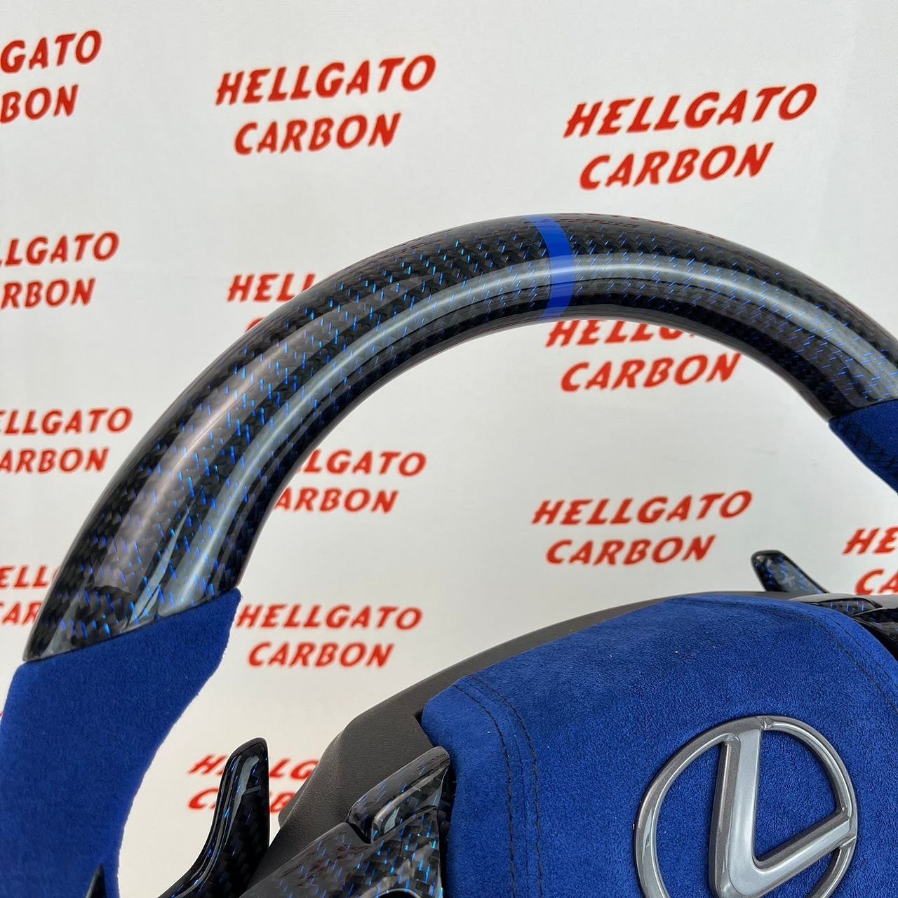 Custom 2019 Lexus GS F OEM Steering Wheel – Blue Reflective Carbon Fiber | Flat Bottom | Heated | Alcantara - Image 3