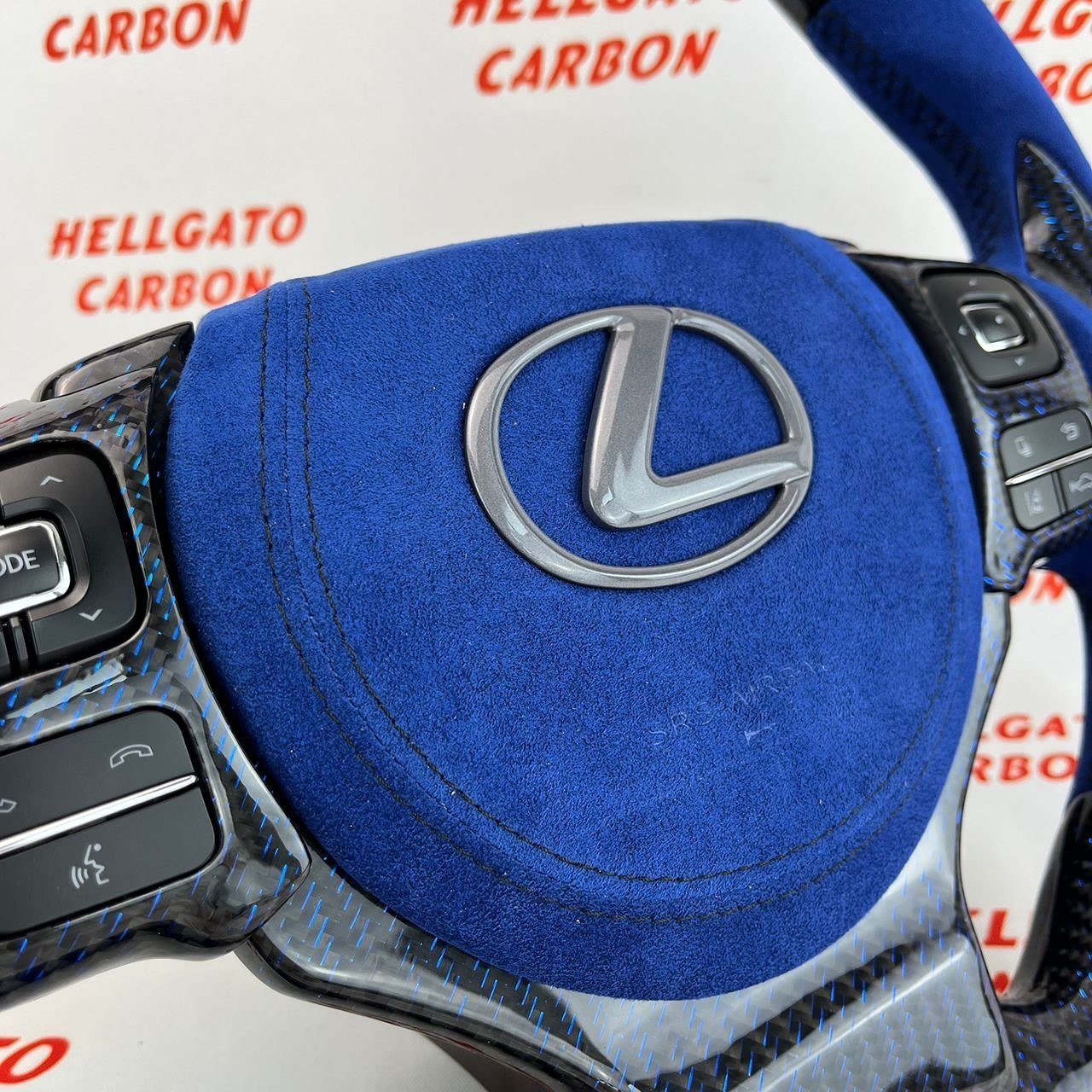 Custom 2019 Lexus GS F OEM Steering Wheel – Blue Reflective Carbon Fiber | Flat Bottom | Heated | Alcantara - Image 4