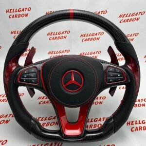 Custom 2016 Mercedes-Benz CLA250 OEM Steering Wheel – Gloss Black Carbon Fiber | Flat Bottom | Red Carbon Accents
