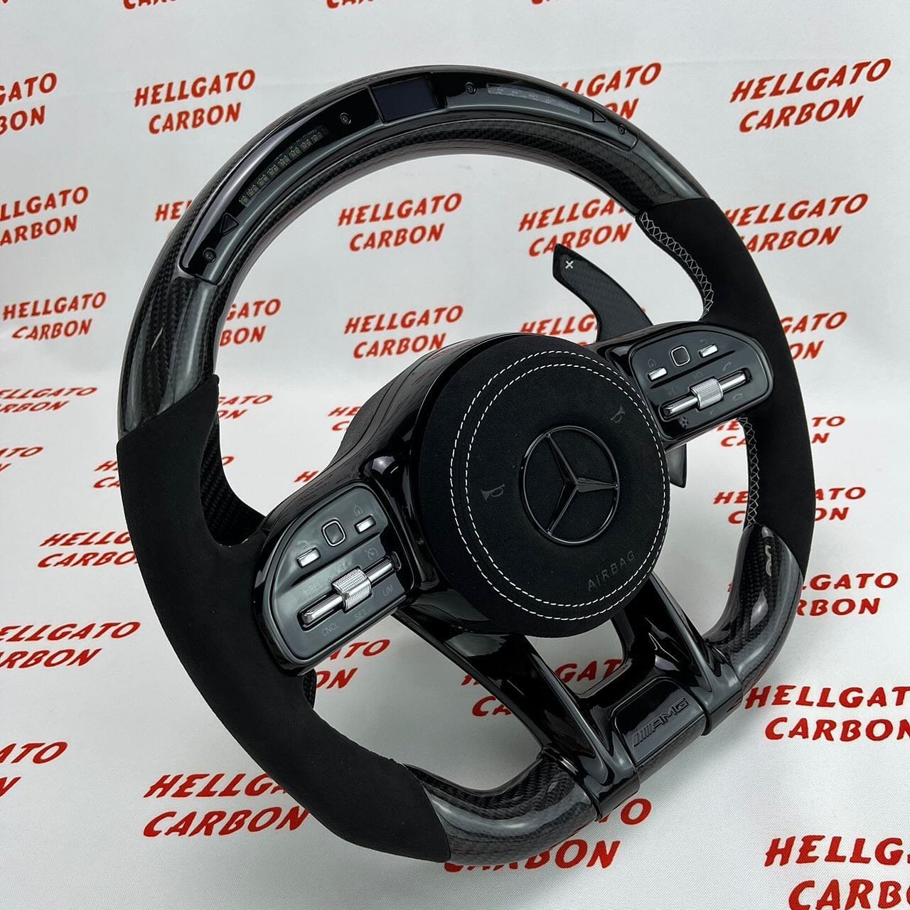 Custom 2020 Mercedes-Benz C63 AMG Steering Wheel – Gloss Black Carbon Fiber | Flat Bottom | LED Shift Lights | Alcantara - Image 2