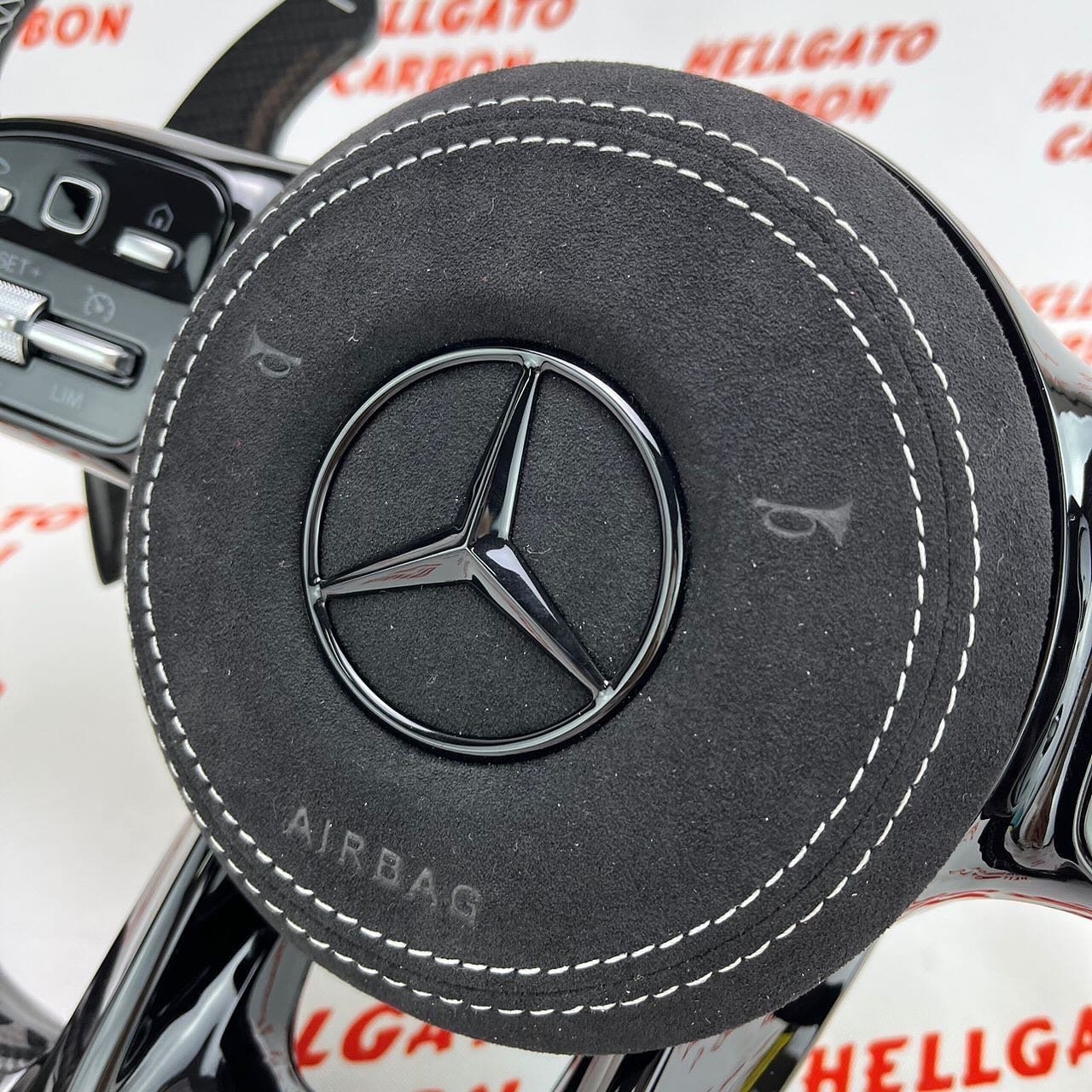 Custom 2020 Mercedes-Benz C63 AMG Steering Wheel – Gloss Black Carbon Fiber | Flat Bottom | LED Shift Lights | Alcantara - Image 4