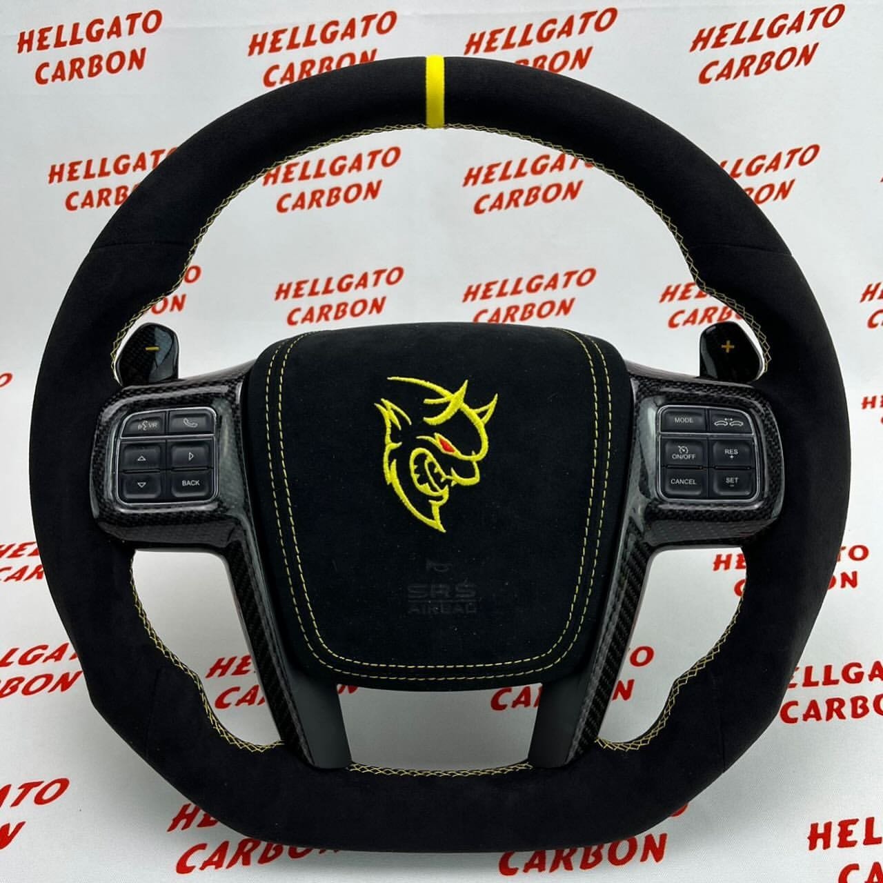 Custom 2011–2014 Chrysler 300 OEM Steering Wheel – Flat Bottom | Black Italian Alcantara | Carbon Fiber | SRT Paddle Shifters
