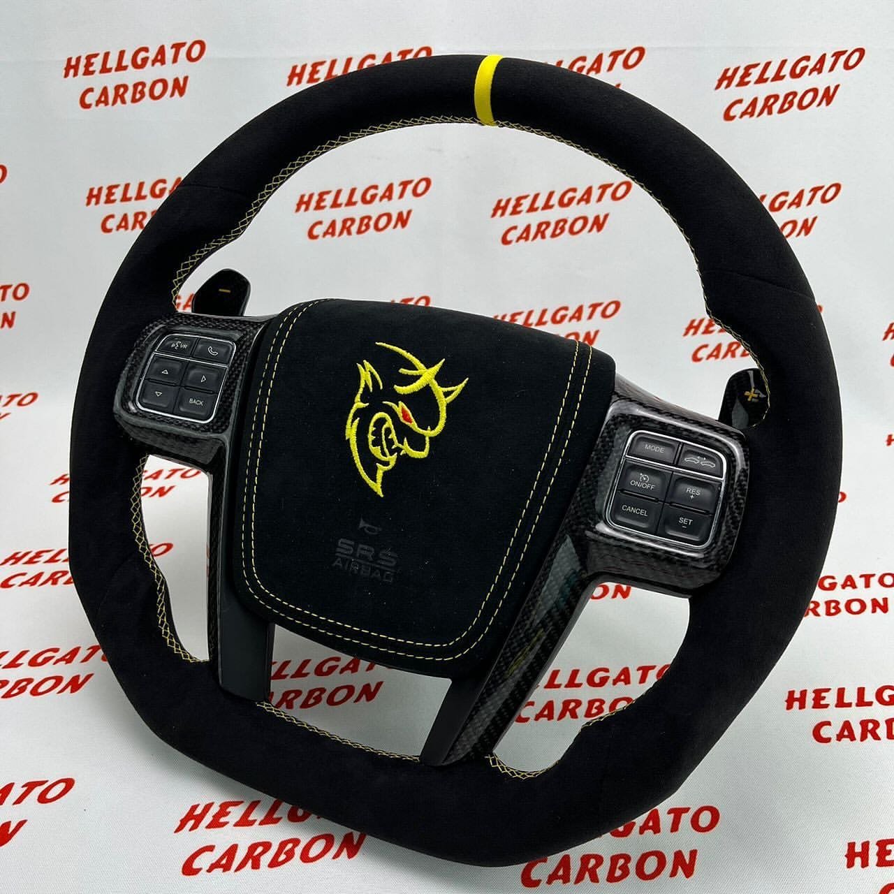 Custom 2011–2014 Chrysler 300 OEM Steering Wheel – Flat Bottom | Black Italian Alcantara | Carbon Fiber | SRT Paddle Shifters - Image 2