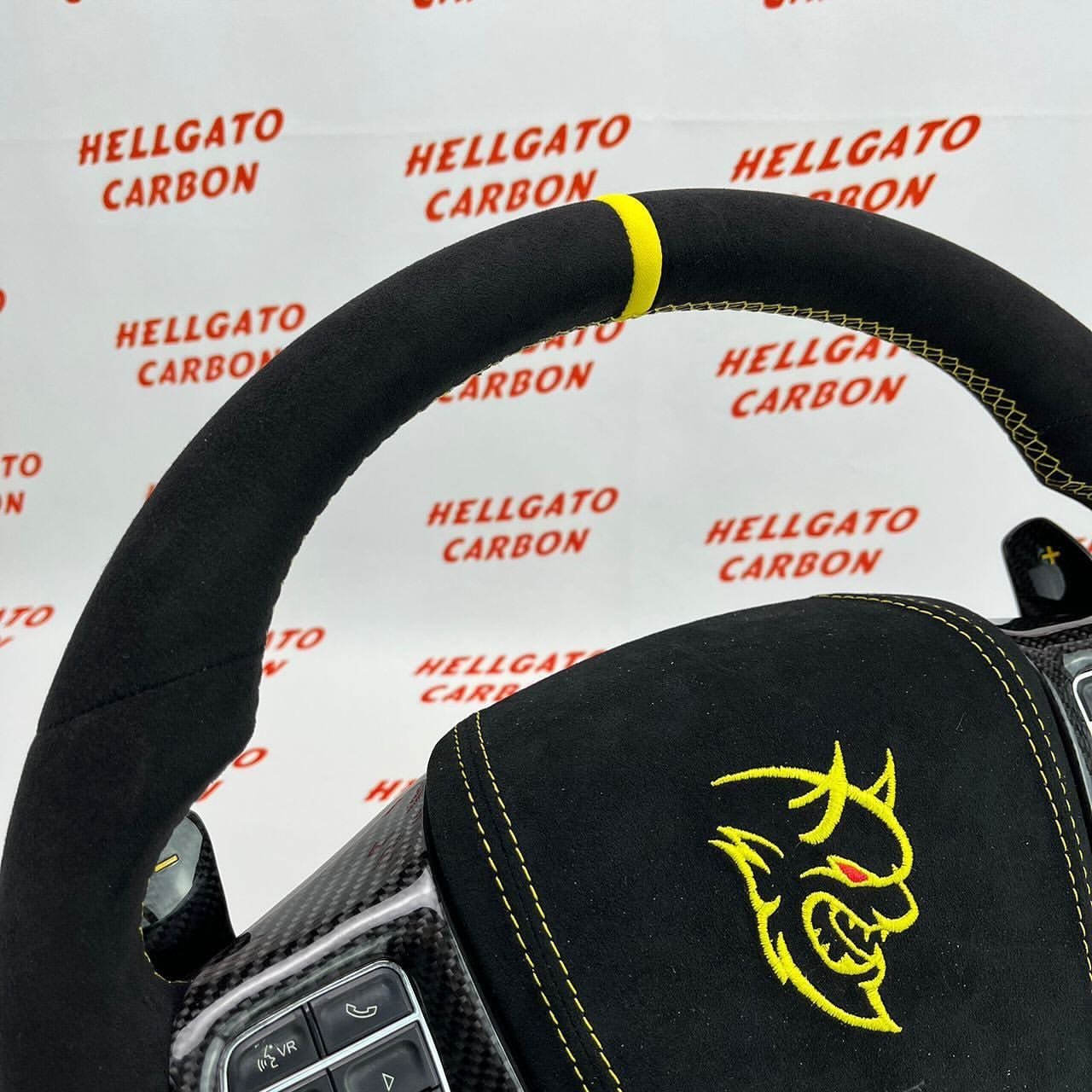 Custom 2011–2014 Chrysler 300 OEM Steering Wheel – Flat Bottom | Black Italian Alcantara | Carbon Fiber | SRT Paddle Shifters - Image 4