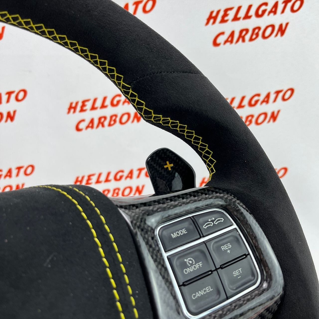 Custom 2011–2014 Chrysler 300 OEM Steering Wheel – Flat Bottom | Black Italian Alcantara | Carbon Fiber | SRT Paddle Shifters - Image 6