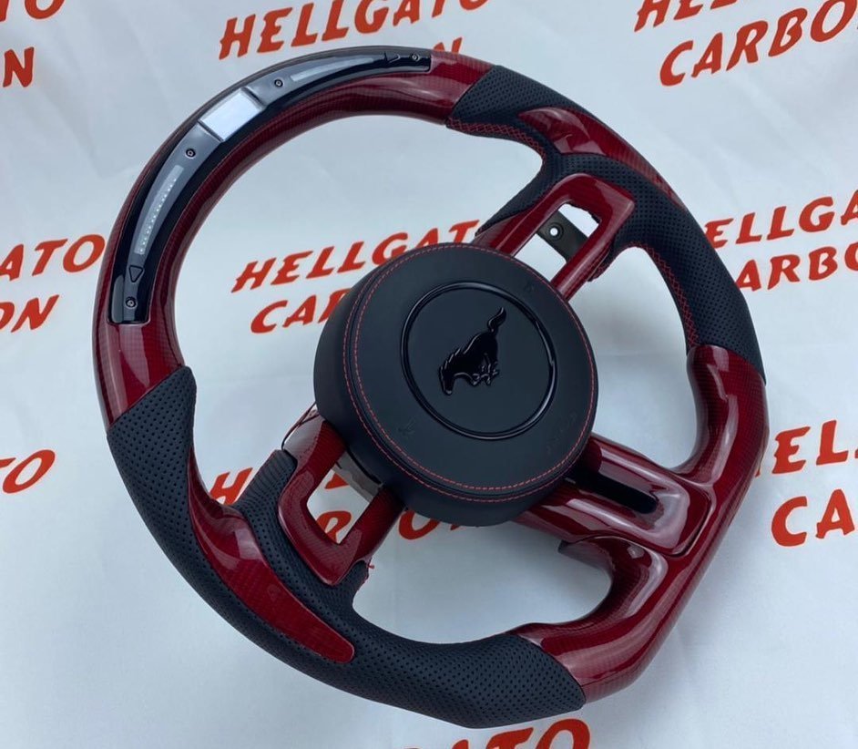 Full Custom 2020 Mustang OEM Red Carbon Fiber Steering Wheel – LED Shift Light Edition - Image 2
