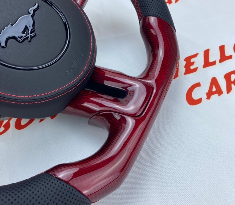 Full Custom 2020 Mustang OEM Red Carbon Fiber Steering Wheel – LED Shift Light Edition - Image 3