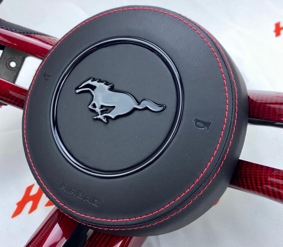 Full Custom 2020 Mustang OEM Red Carbon Fiber Steering Wheel – LED Shift Light Edition - Image 4