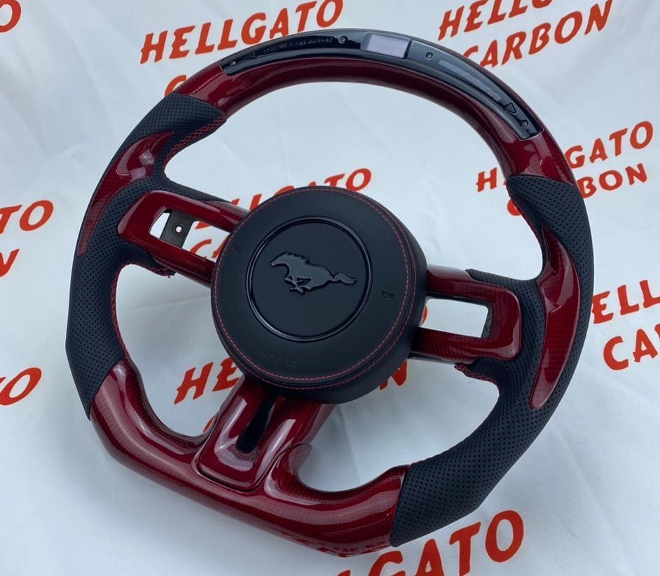 Full Custom 2020 Mustang OEM Red Carbon Fiber Steering Wheel – LED Shift Light Edition - Image 5