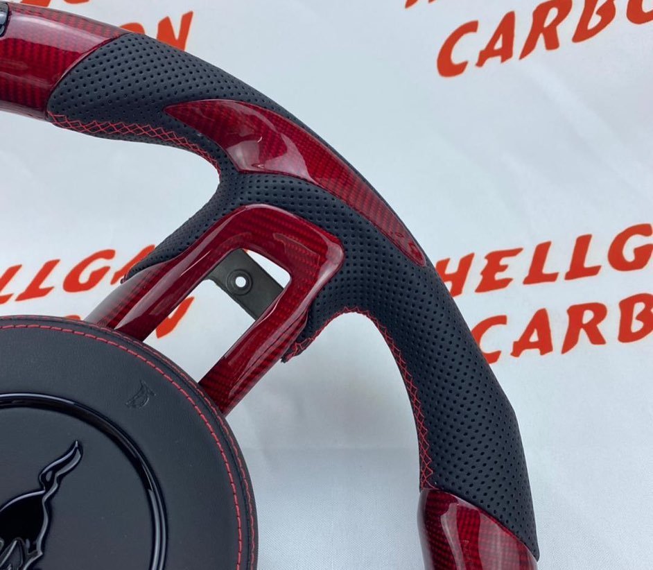 Full Custom 2020 Mustang OEM Red Carbon Fiber Steering Wheel – LED Shift Light Edition - Image 7