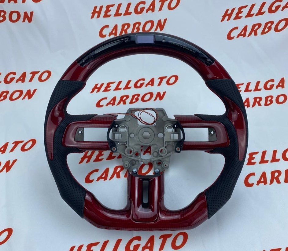 Full Custom 2020 Mustang OEM Red Carbon Fiber Steering Wheel – LED Shift Light Edition - Image 8
