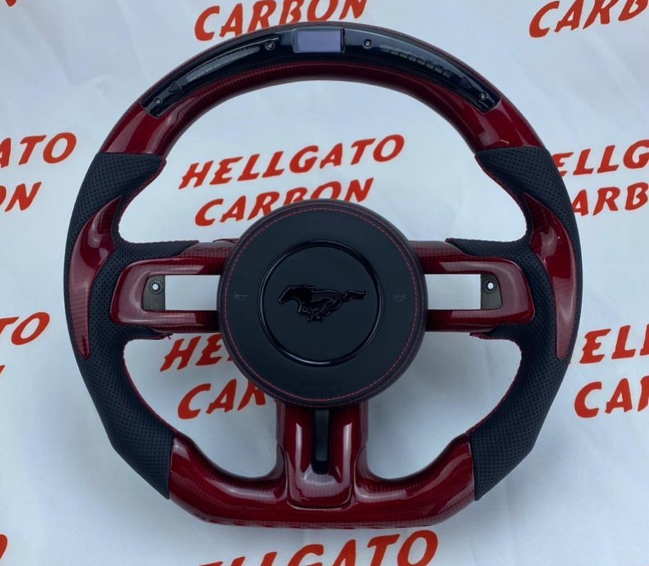 Full Custom 2020 Mustang OEM Red Carbon Fiber Steering Wheel – LED Shift Light Edition
