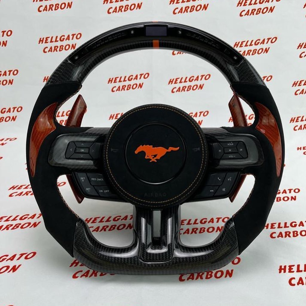 Full Custom 2016 Mustang OEM Carbon Fiber Steering Wheel – Orange Edition