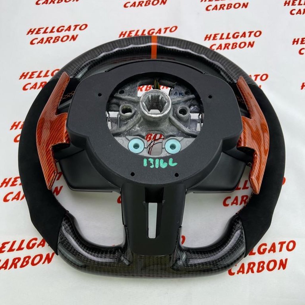 Full Custom 2016 Mustang OEM Carbon Fiber Steering Wheel – Orange Edition - Image 7