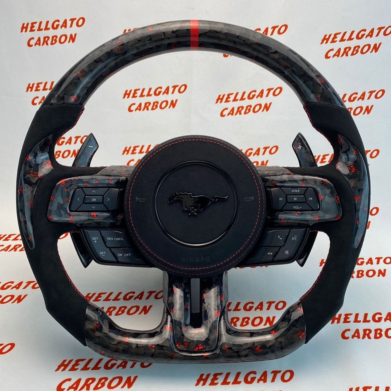 Full Custom 2015–2017 Mustang GT OEM Red Forged Carbon Steering Wheel
