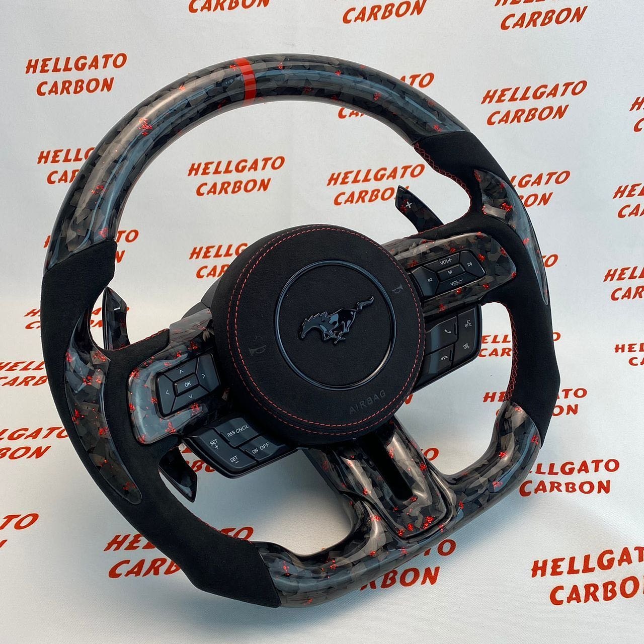 Full Custom 2015–2017 Mustang GT OEM Red Forged Carbon Steering Wheel - Image 2