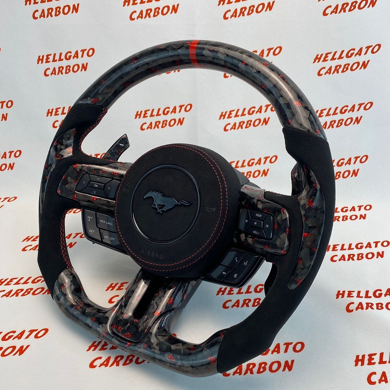 Full Custom 2015–2017 Mustang GT OEM Red Forged Carbon Steering Wheel - Image 3