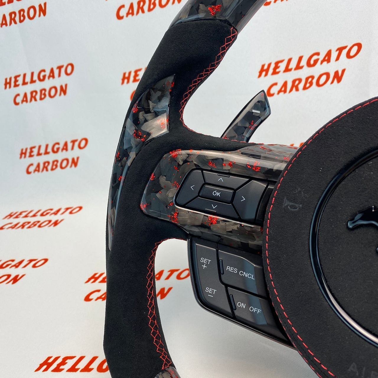 Full Custom 2015–2017 Mustang GT OEM Red Forged Carbon Steering Wheel - Image 6