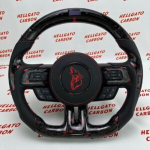 Full Custom 2018–2023 Mustang OEM Red Forged Carbon Steering Wheel – LED Edition