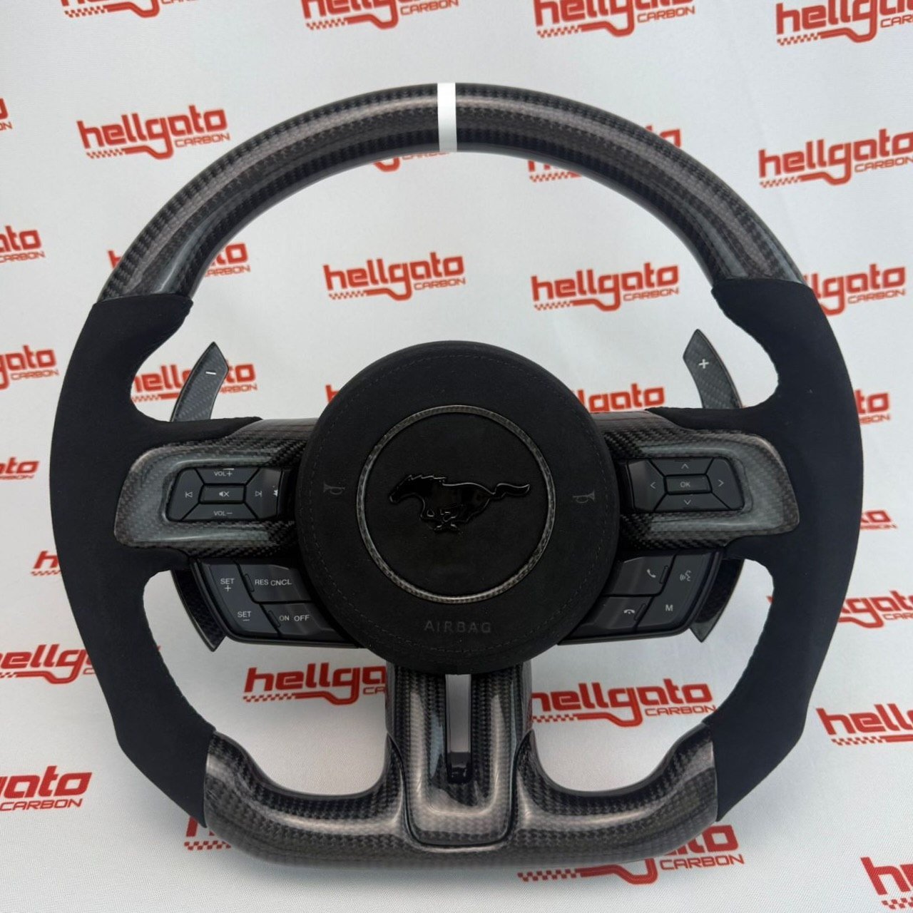 Custom 2018–2023 Mustang OEM Gloss Black Carbon Steering Wheel – White Edition