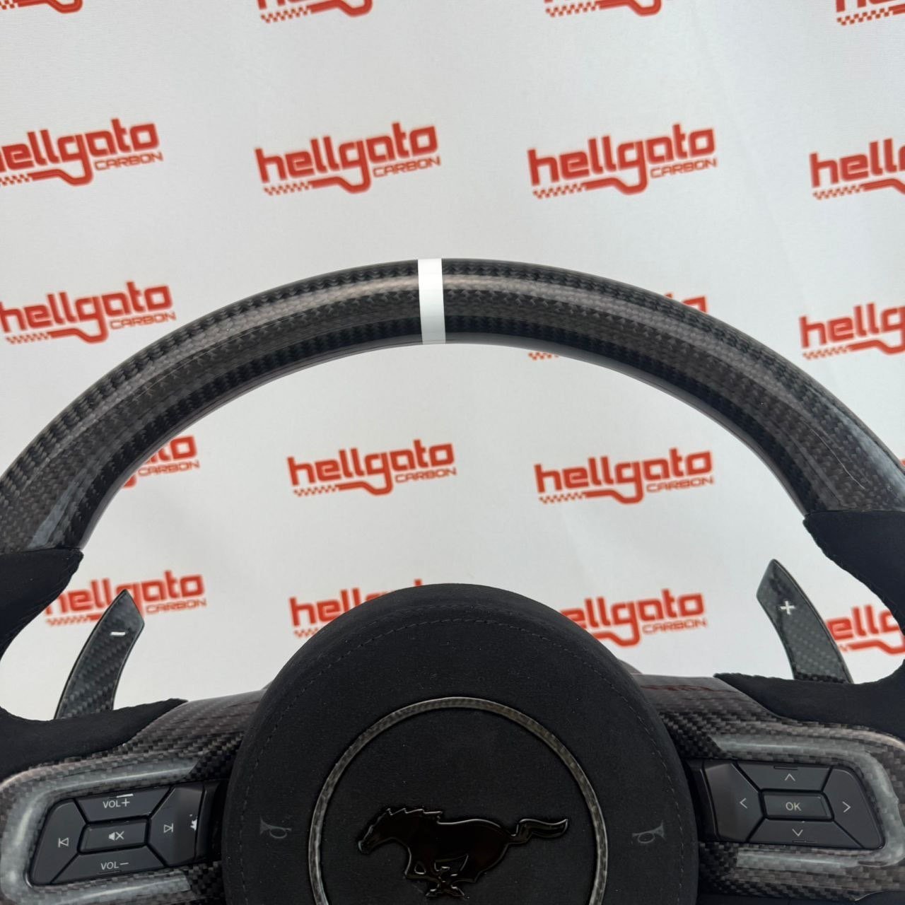 Custom 2018–2023 Mustang OEM Gloss Black Carbon Steering Wheel – White Edition - Image 2