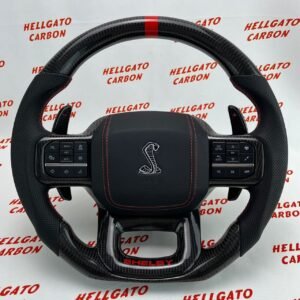 2021+ Ford F-150 Shelby Raptor Custom Gloss Black Carbon Fiber Steering Wheel | OEM Flat Bottom | Shelby Edition