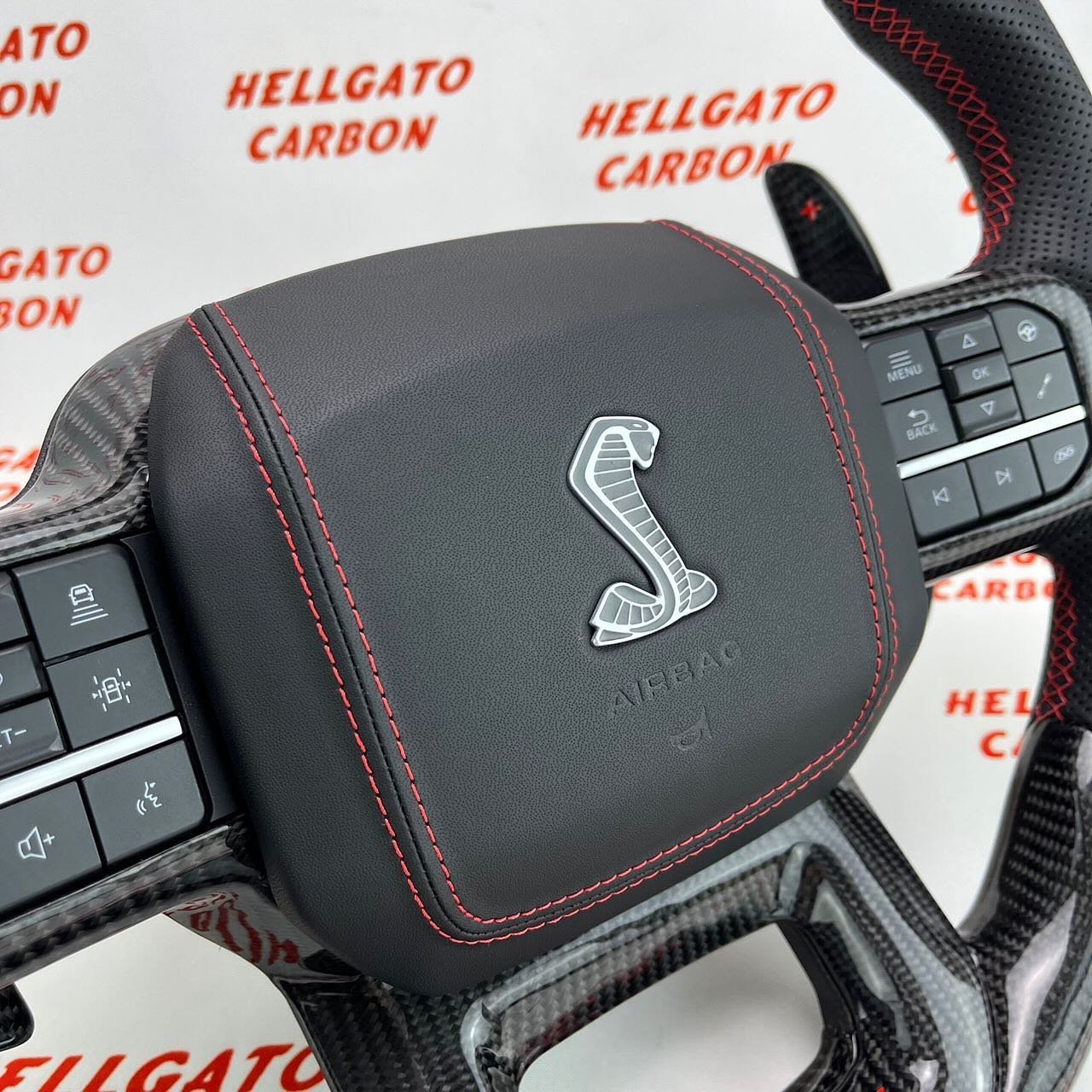 2021+ Ford F-150 Shelby Raptor Custom Gloss Black Carbon Fiber Steering Wheel | OEM Flat Bottom | Shelby Edition - Image 5