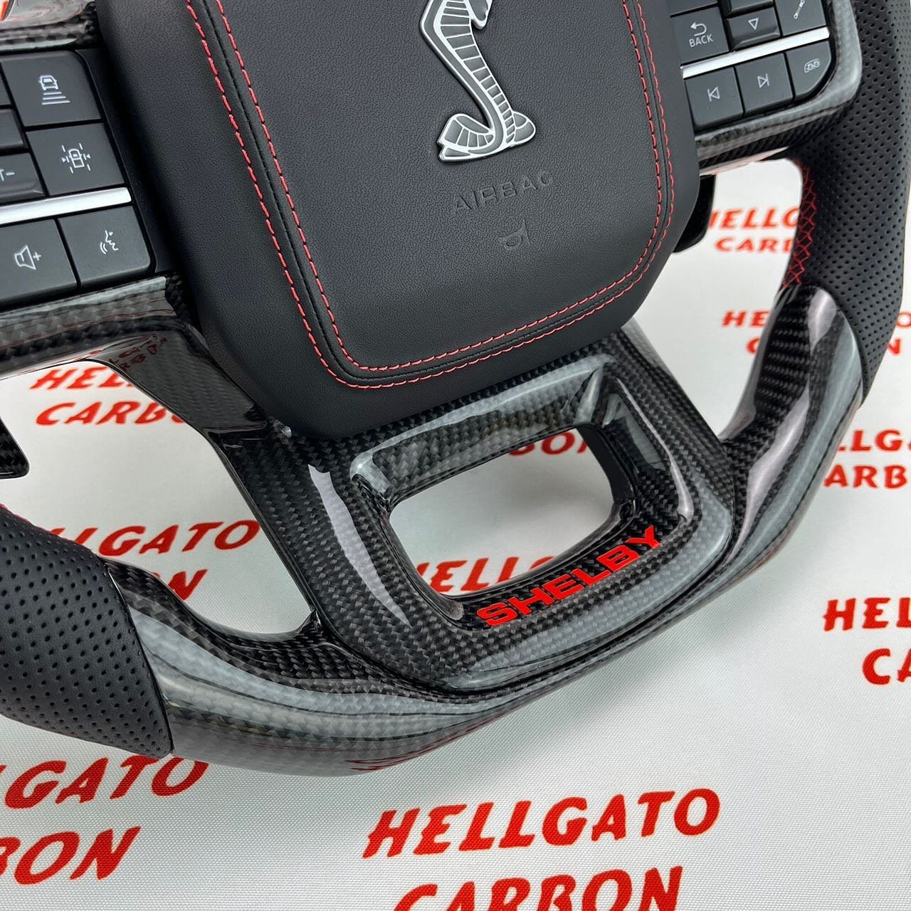 2021+ Ford F-150 Shelby Raptor Custom Gloss Black Carbon Fiber Steering Wheel | OEM Flat Bottom | Shelby Edition - Image 6