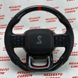 2021+ Ford F-150 Custom Gloss Black Carbon Fiber Steering Wheel | OEM Flat Bottom | Shelby Edition
