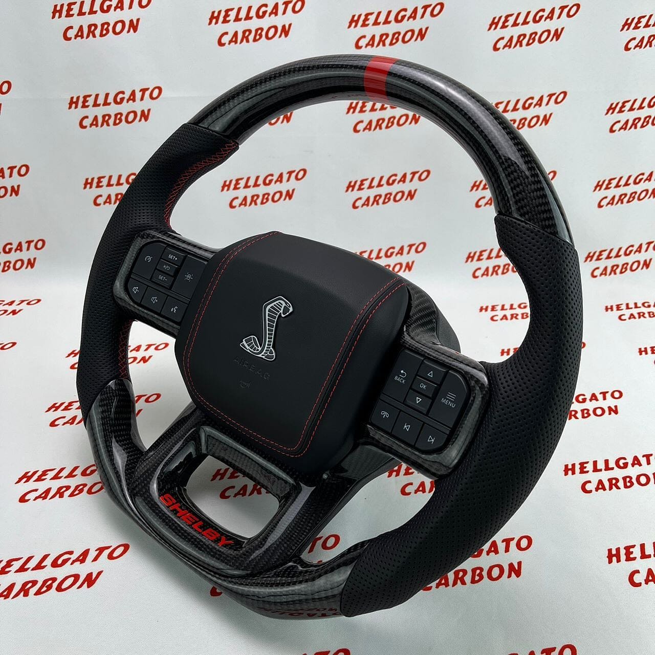 2021+ Ford F-150 Custom Gloss Black Carbon Fiber Steering Wheel | OEM Flat Bottom | Shelby Edition - Image 3