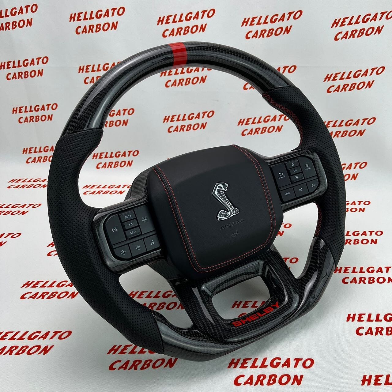 2021+ Ford F-150 Custom Gloss Black Carbon Fiber Steering Wheel | OEM Flat Bottom | Shelby Edition - Image 4