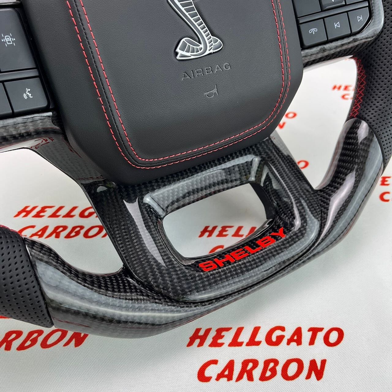 2021+ Ford F-150 Custom Gloss Black Carbon Fiber Steering Wheel | OEM Flat Bottom | Shelby Edition - Image 6