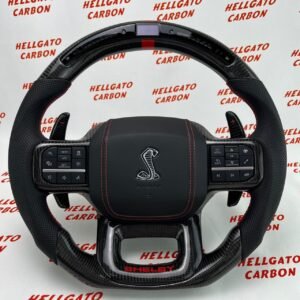 2021+ Ford F-150 Raptor Shelby Custom Gloss Black Carbon Fiber Steering Wheel | OEM Flat Bottom | LED Shift Lights | Shelby Edition