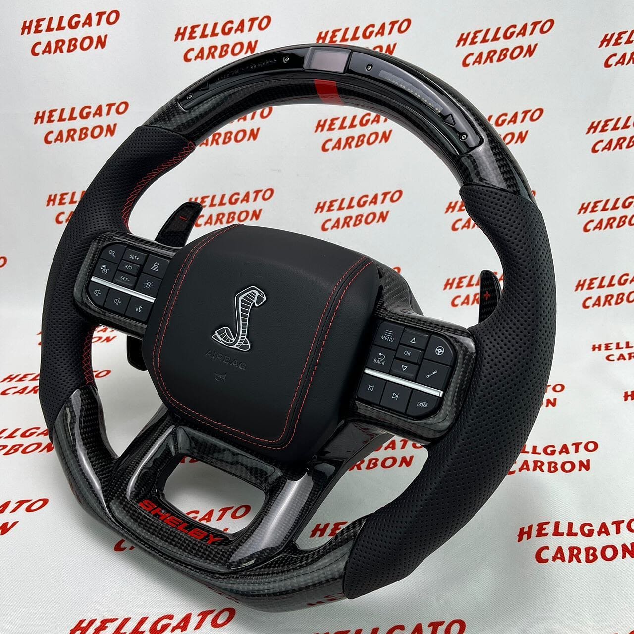 2021+ Ford F-150 Raptor Shelby Custom Gloss Black Carbon Fiber Steering Wheel | OEM Flat Bottom | LED Shift Lights | Shelby Edition - Image 3