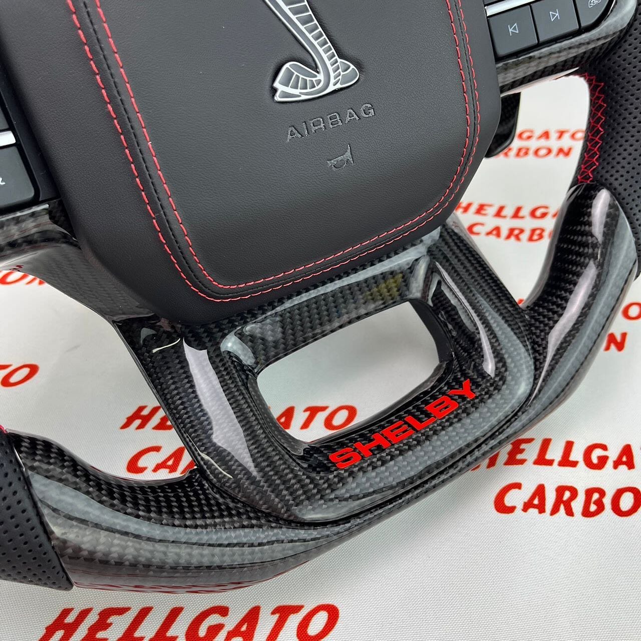 2021+ Ford F-150 Raptor Shelby Custom Gloss Black Carbon Fiber Steering Wheel | OEM Flat Bottom | LED Shift Lights | Shelby Edition - Image 6