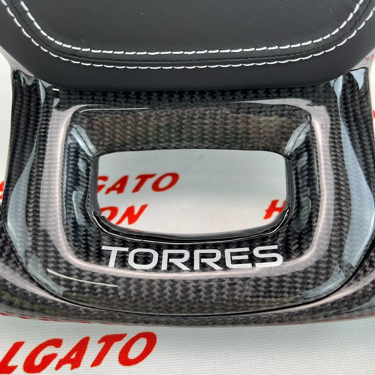 2021+ Ford F-150 Custom Gloss Black Carbon Fiber Steering Wheel | Genuine OEM Flat Bottom | White Stitching | Custom Logo - Image 8