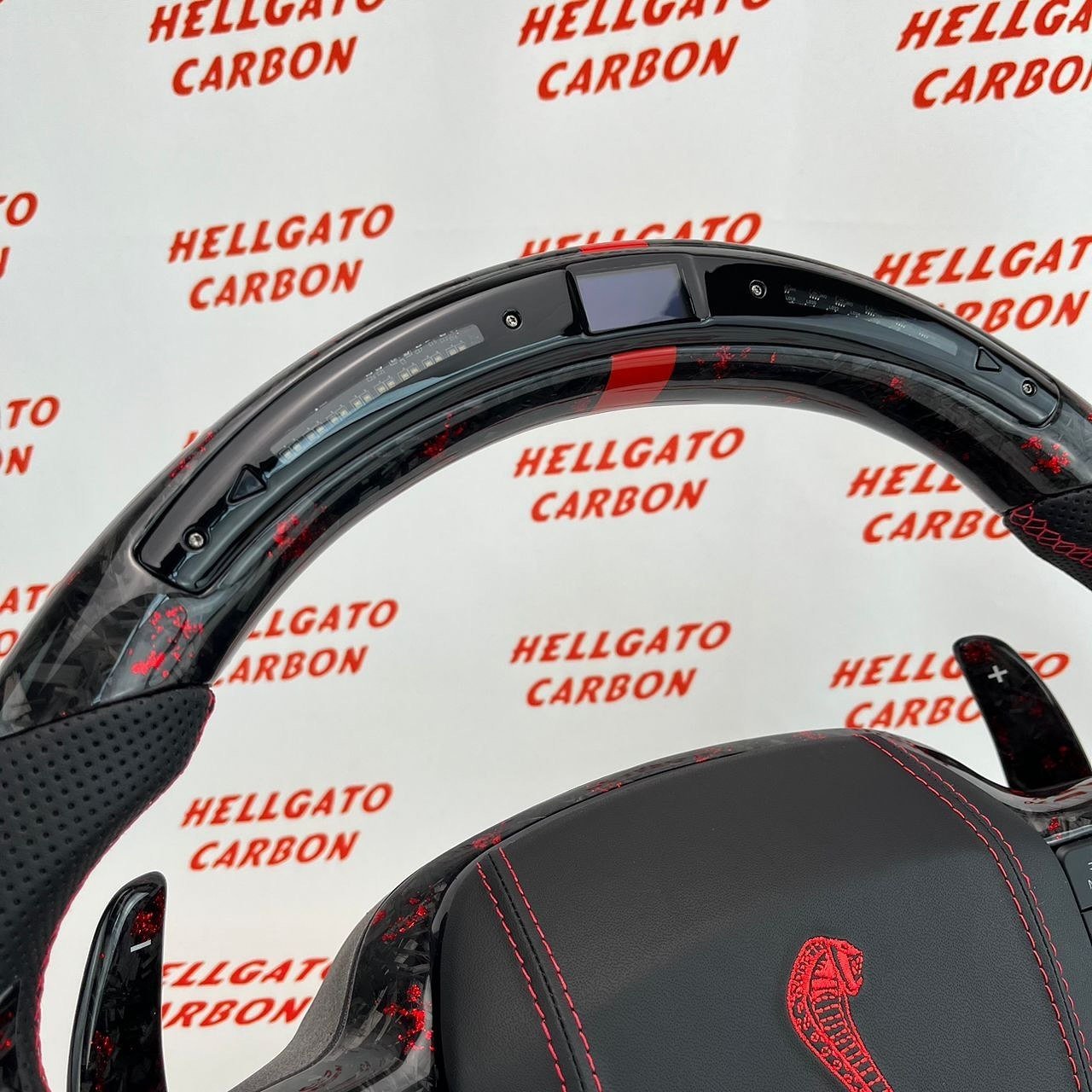 2021+ Ford F-150 Shelby Raptor Custom Red Forged Carbon Fiber Steering Wheel | OEM Flat Bottom | LED Shift Lights | Super Snake Shelby Edition - Image 5