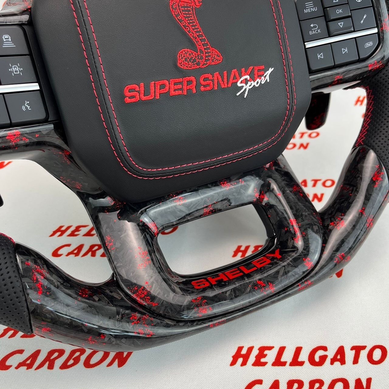 2021+ Ford F-150 Shelby Raptor Custom Red Forged Carbon Fiber Steering Wheel | OEM Flat Bottom | LED Shift Lights | Super Snake Shelby Edition - Image 7