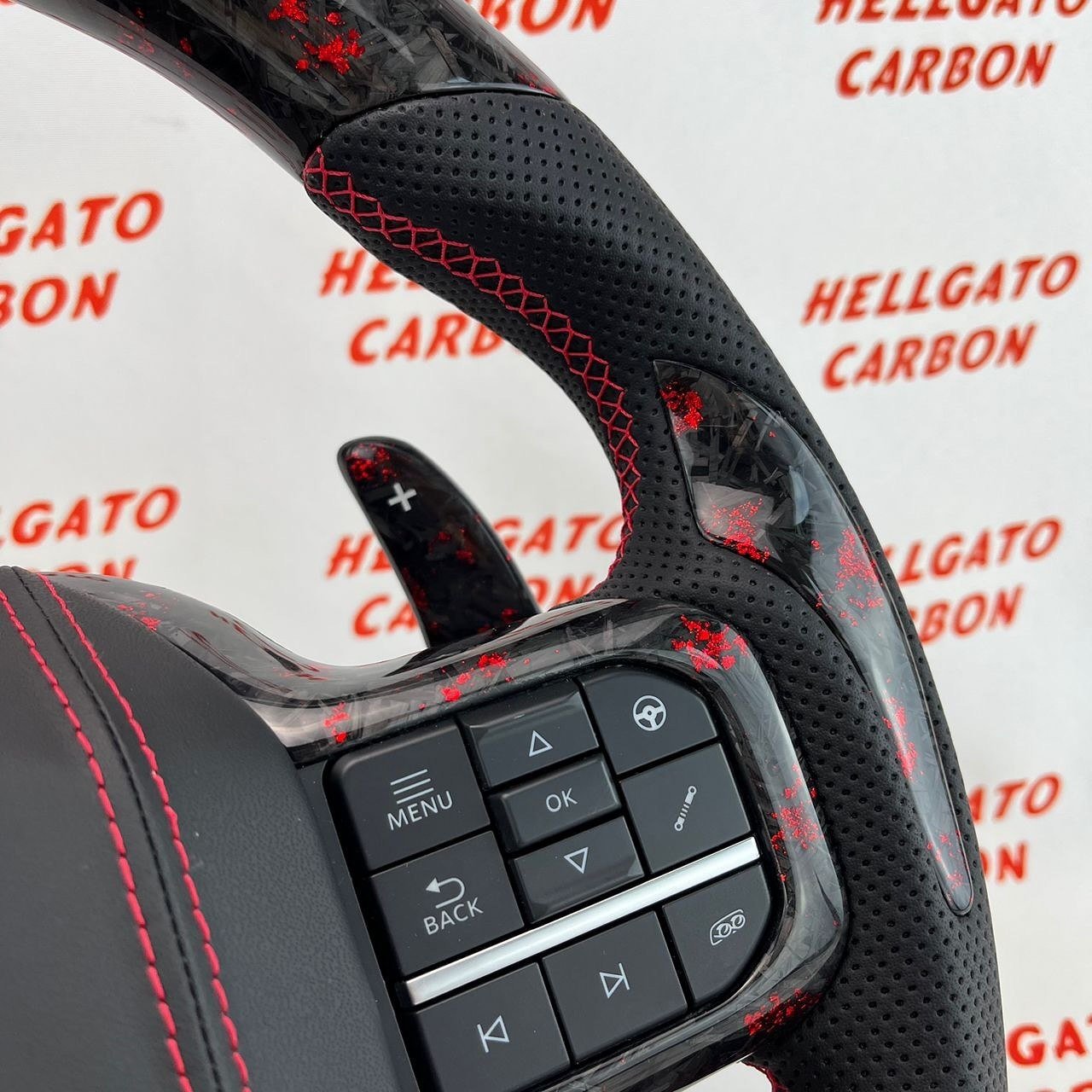 2021+ Ford F-150 Shelby Raptor Custom Red Forged Carbon Fiber Steering Wheel | OEM Flat Bottom | LED Shift Lights | Super Snake Shelby Edition - Image 8