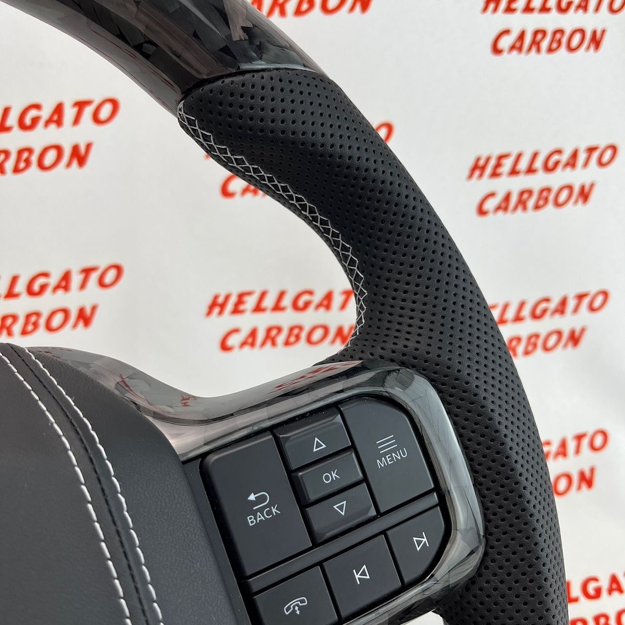 2021+ Ford F-150 Custom Black Forged Carbon Fiber Steering Wheel | Genuine OEM Flat Bottom | Silver Stitching | Dual Center Stripe - Image 8