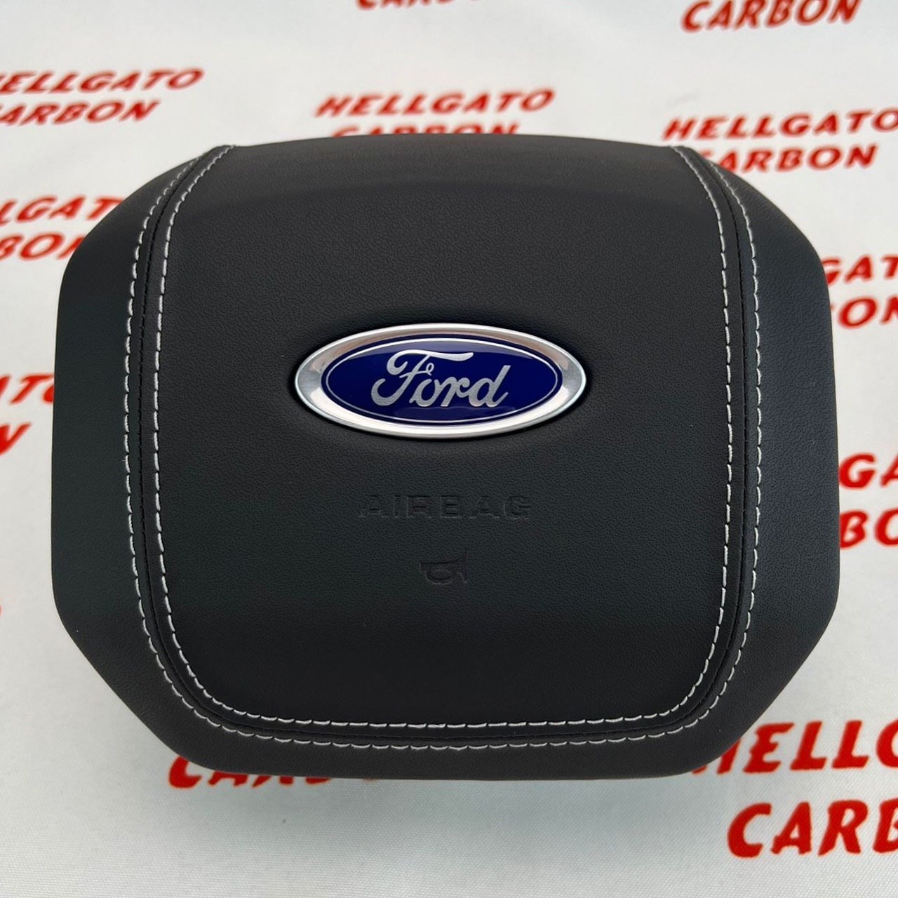 2021+ Ford F-150 Custom Black Forged Carbon Fiber Steering Wheel | Genuine OEM Flat Bottom | Silver Stitching | Dual Center Stripe - Image 9