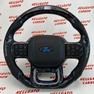 2021+ Ford F-150 Custom Blue Forged Carbon Fiber Steering Wheel | Genuine OEM Flat Bottom | LED Shift Lights | Custom Ford Logo