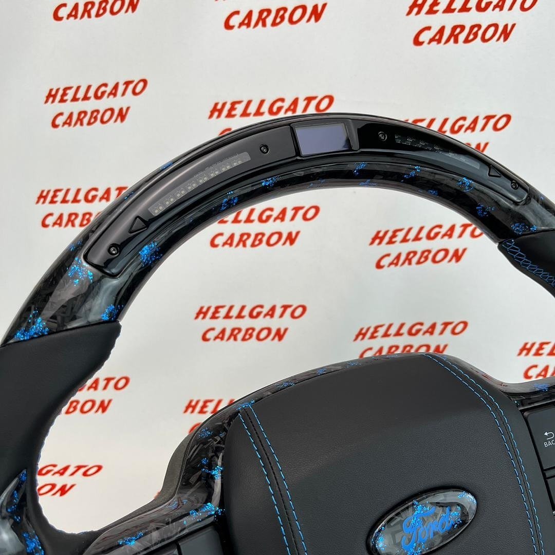 2021+ Ford F-150 Custom Blue Forged Carbon Fiber Steering Wheel | Genuine OEM Flat Bottom | LED Shift Lights | Custom Ford Logo - Image 5